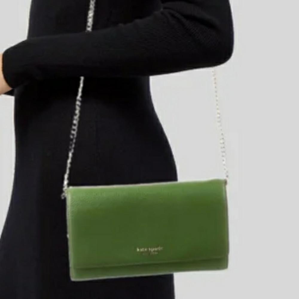 KATE SPADE ♠️ NEW YORK LINK LEATHER CROSSBODY BAG 💚 ( GREEN ) ..... - Picture 4 of 16